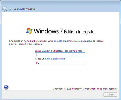 Windows 7 compte de PC
