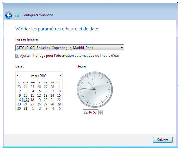 Windows 7 - Parametres d'heure et de date