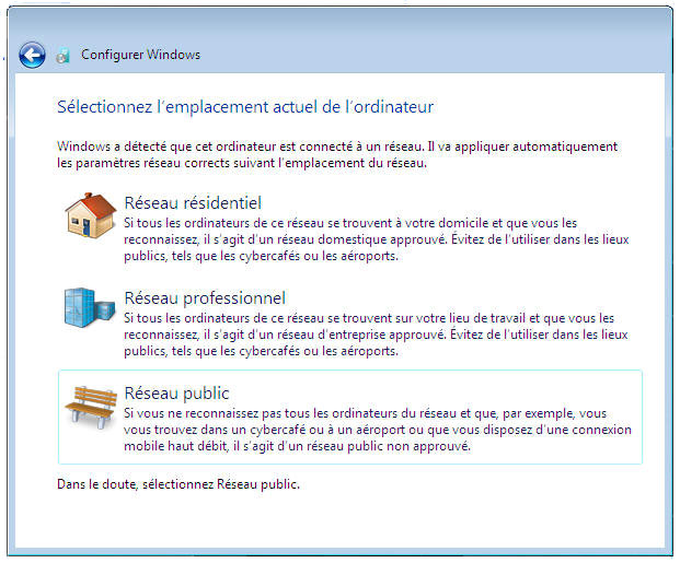 Windows 7 - Type de réseau