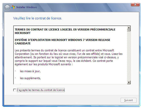 Windows 7 -Contrat de licence